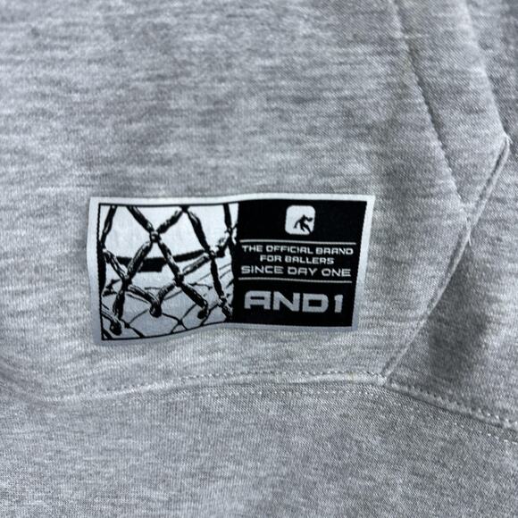 AND1 Hoodie Mens Small Heather Gray Pullover Embroidered Basketball Fleece Logo - Picture 4 of 12